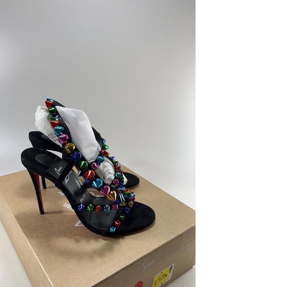 Black Rainbow Multi 100mm Spike Spikita Studded Suede Sandals E536 - Picture 4 of 12